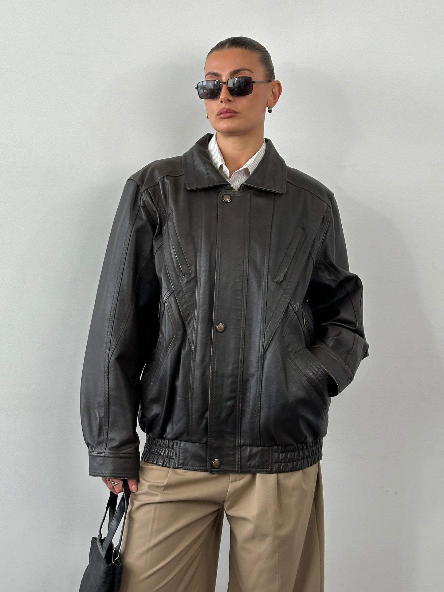 Vintage Leather Blouson Bomber Jacket - XL