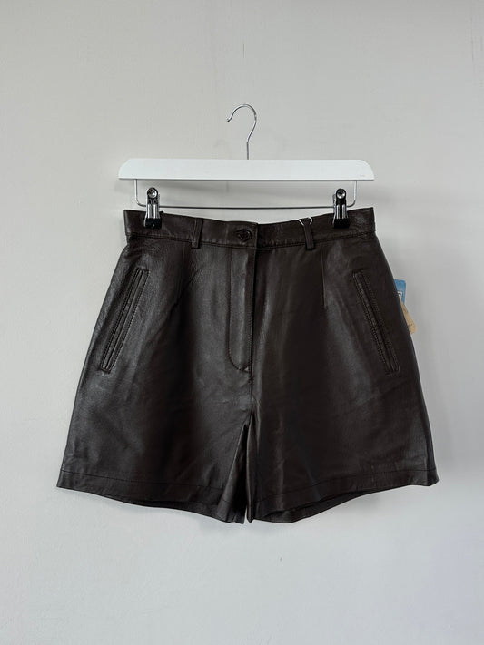 Vintage Pre 2000s Leather High Waisted Mini Shorts - W26