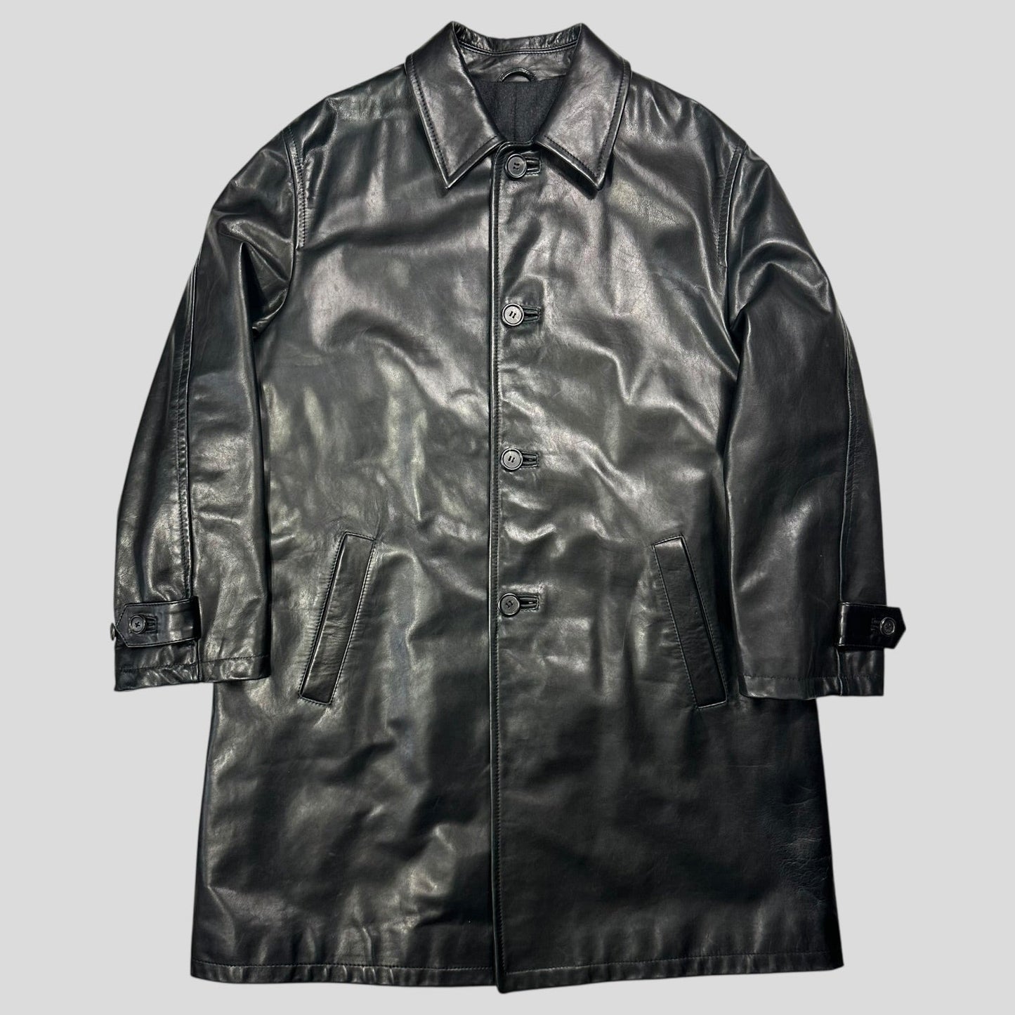 Prada Milano AW98 Wool Lined Gloss Leather Matrix Trench Coat - IT50 | Default Title, Black