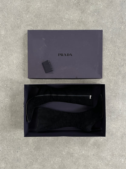 Prada 2000s Square Toe Suede Heeled Knee Boots - UK 7.5 / EU 40.5