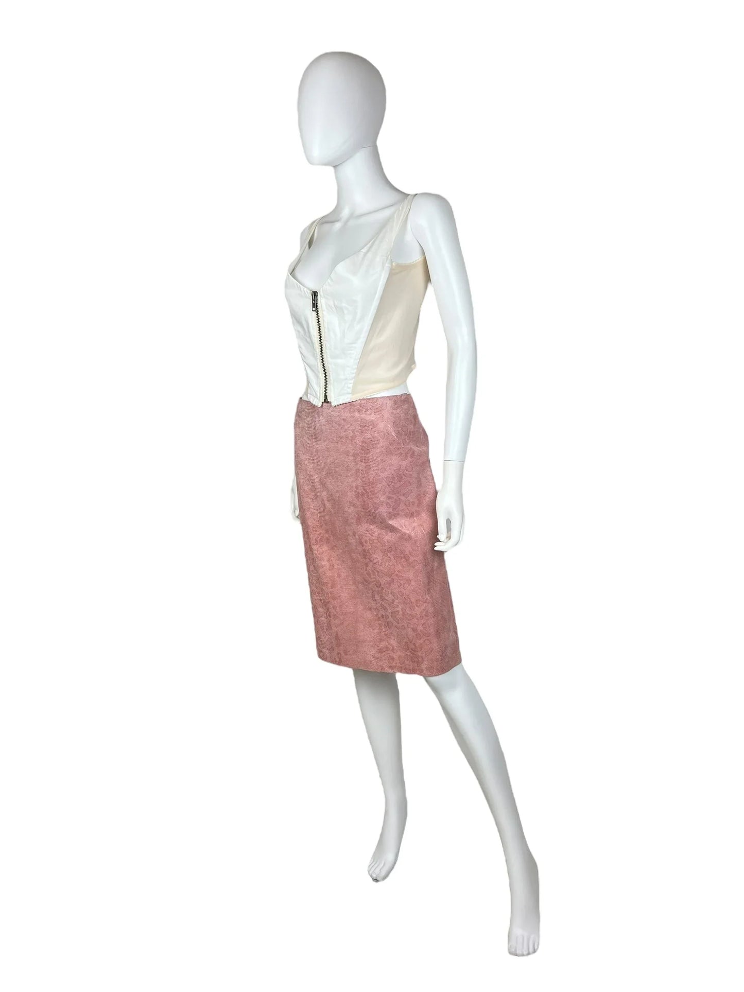Hennes 1990s pink leather snakeskin skirt