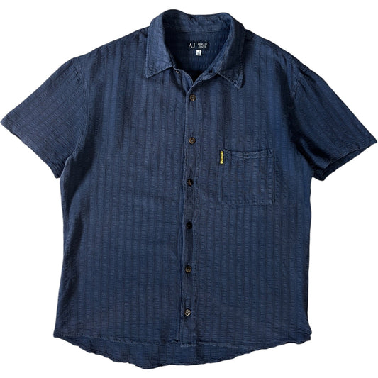Armani Jeans 00's Linen Short Sleeve Shirt M | Medium, Navy
