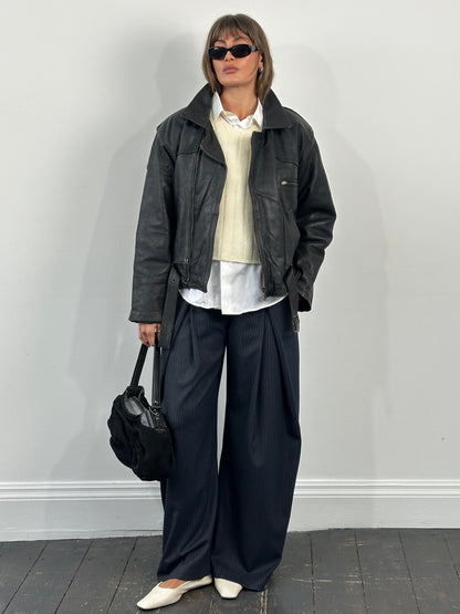 Vintage 1990s Leather Biker Jacket - M/L