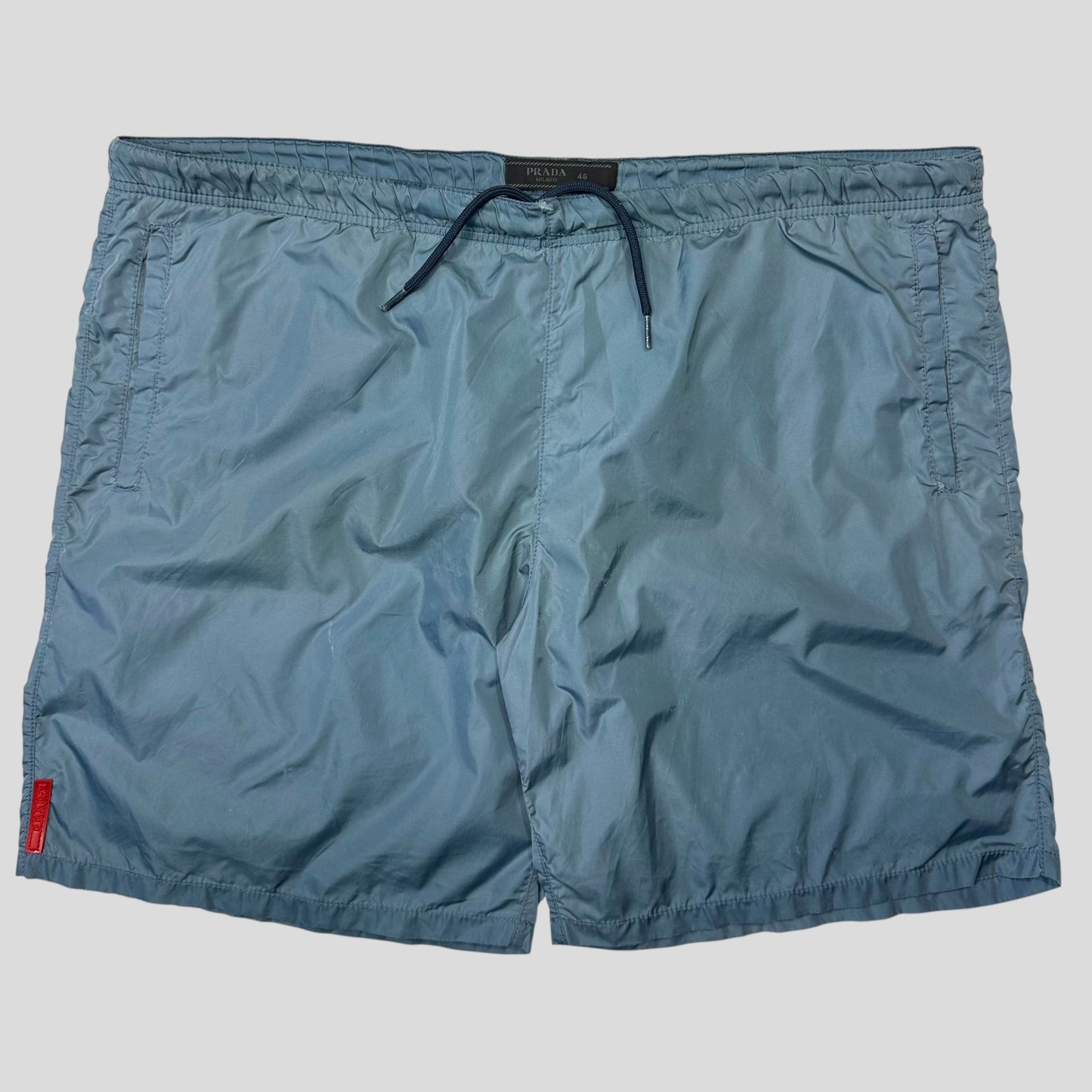 Prada 2014 Metallic Blue Red Tab Nylon Swim Shorts - M
