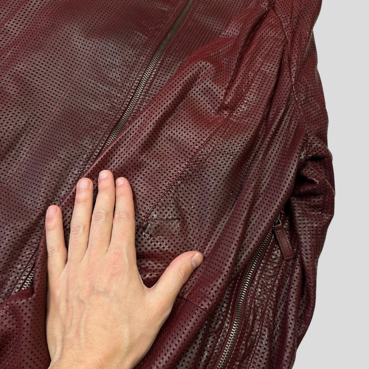 Emporio Armani 2009 Perforated Mesh Lambskin Leather Bomber - IT54 (L) | Burgundy