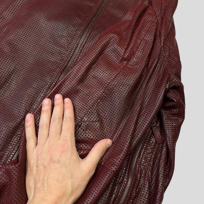 Emporio Armani 2009 Perforated Mesh Lambskin Leather Bomber - IT54 (L) | Burgundy