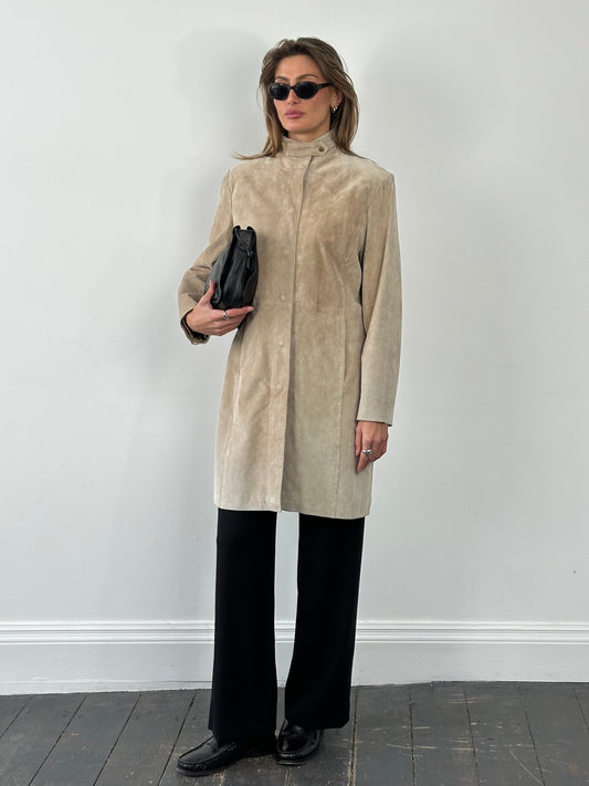 Vintage 1990s Suede High Neck Leather Jacket - M