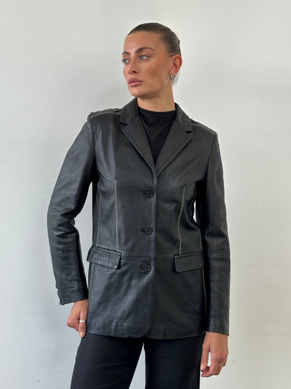 Conbipel Single Breasted Leather Blazer Jacket - M