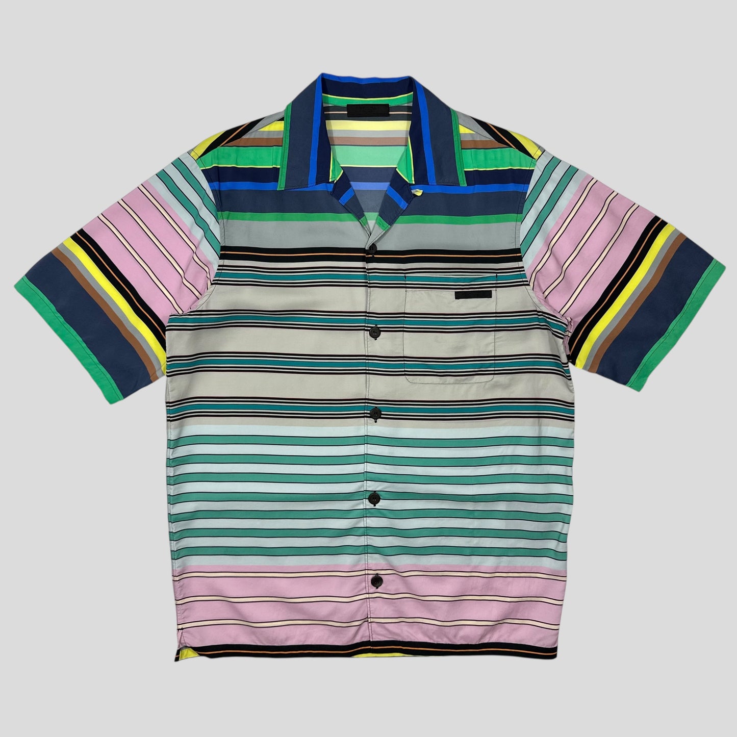 Prada 2018 Striped Rayon Cuban Shirt  - M