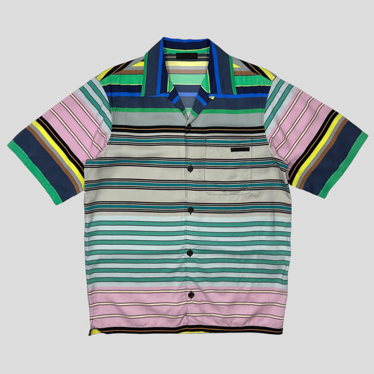 Prada 2018 Striped Rayon Cuban Shirt  - M