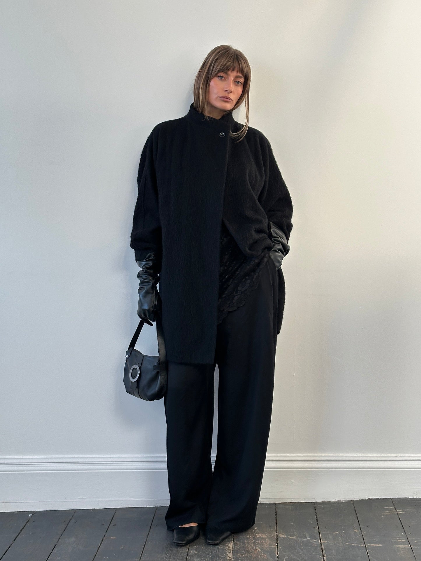 Vintage 1990s Wool Mohair High Neck Coat - M