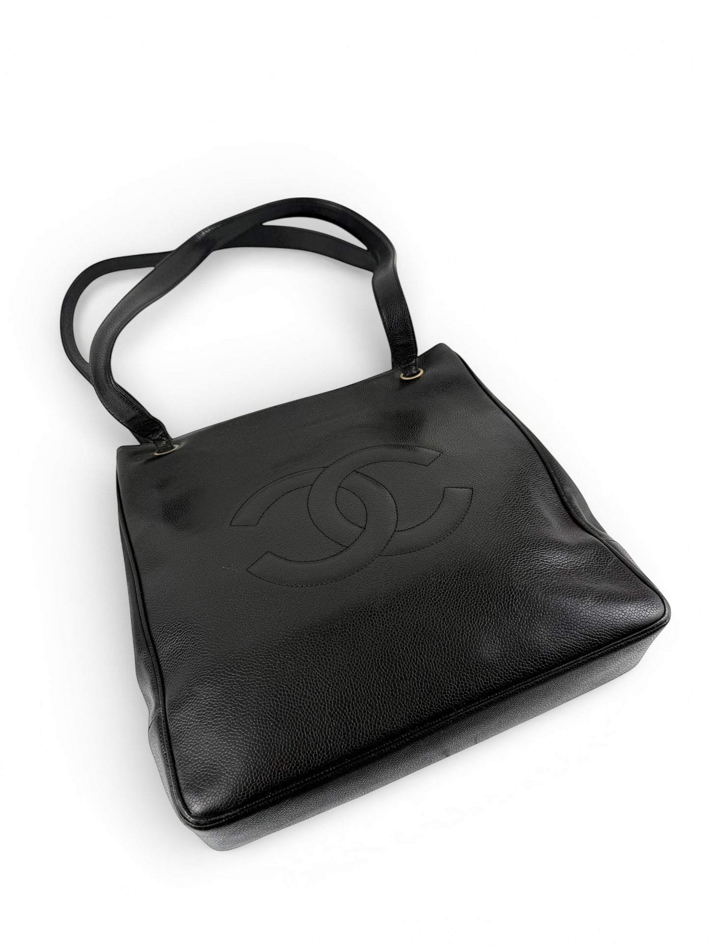 Vintage 1994 Chanel CC Black Caviar Leather Tote Bag | O/S, Multicoloured