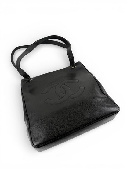 Vintage 1994 Chanel CC Black Caviar Leather Tote Bag | O/S, Multicoloured