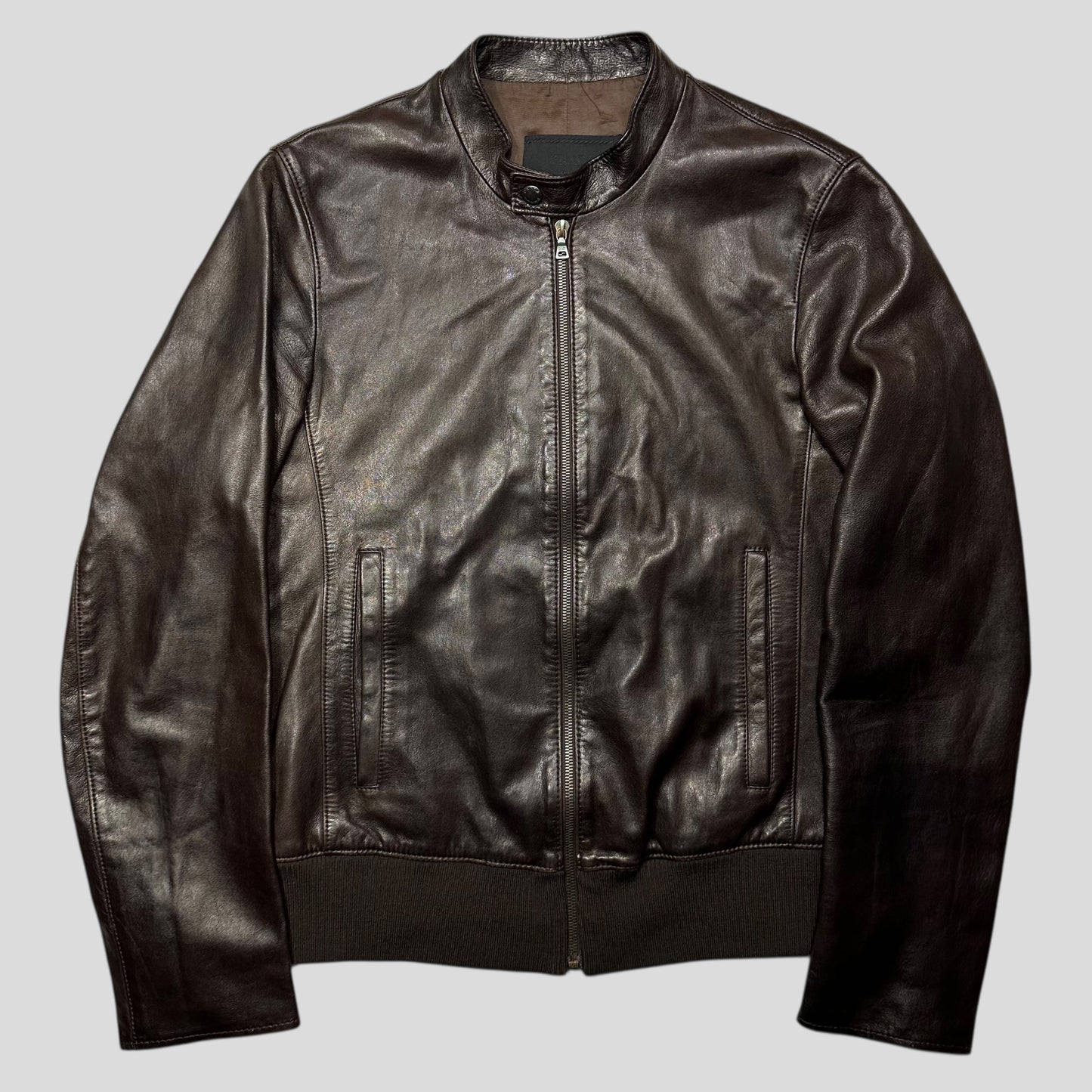 Prada SS00 Iridescent Lined Ebony Leather Biker Jacket - M