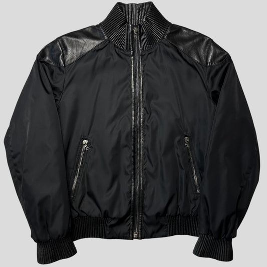 Prada Milano 2007 Gabardine Nylon + Leather Bomber Jacket - IT52 (L) | Default Title, Black