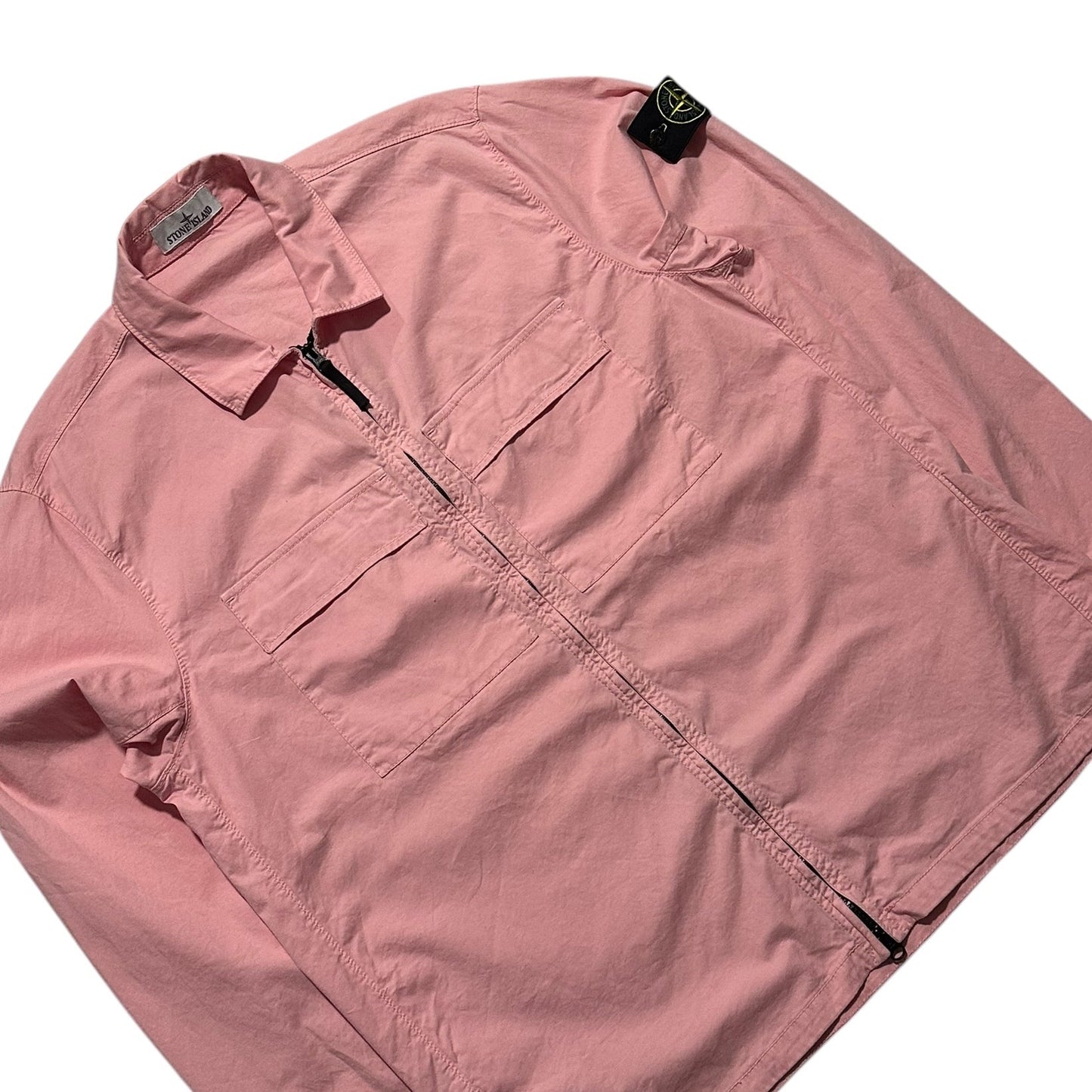 Stone Island Zip Up Double Pocket Canvas Overshirt