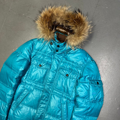 Takeo Kikuchi Puffer Jacket With Fur Hood In Blue ( S )