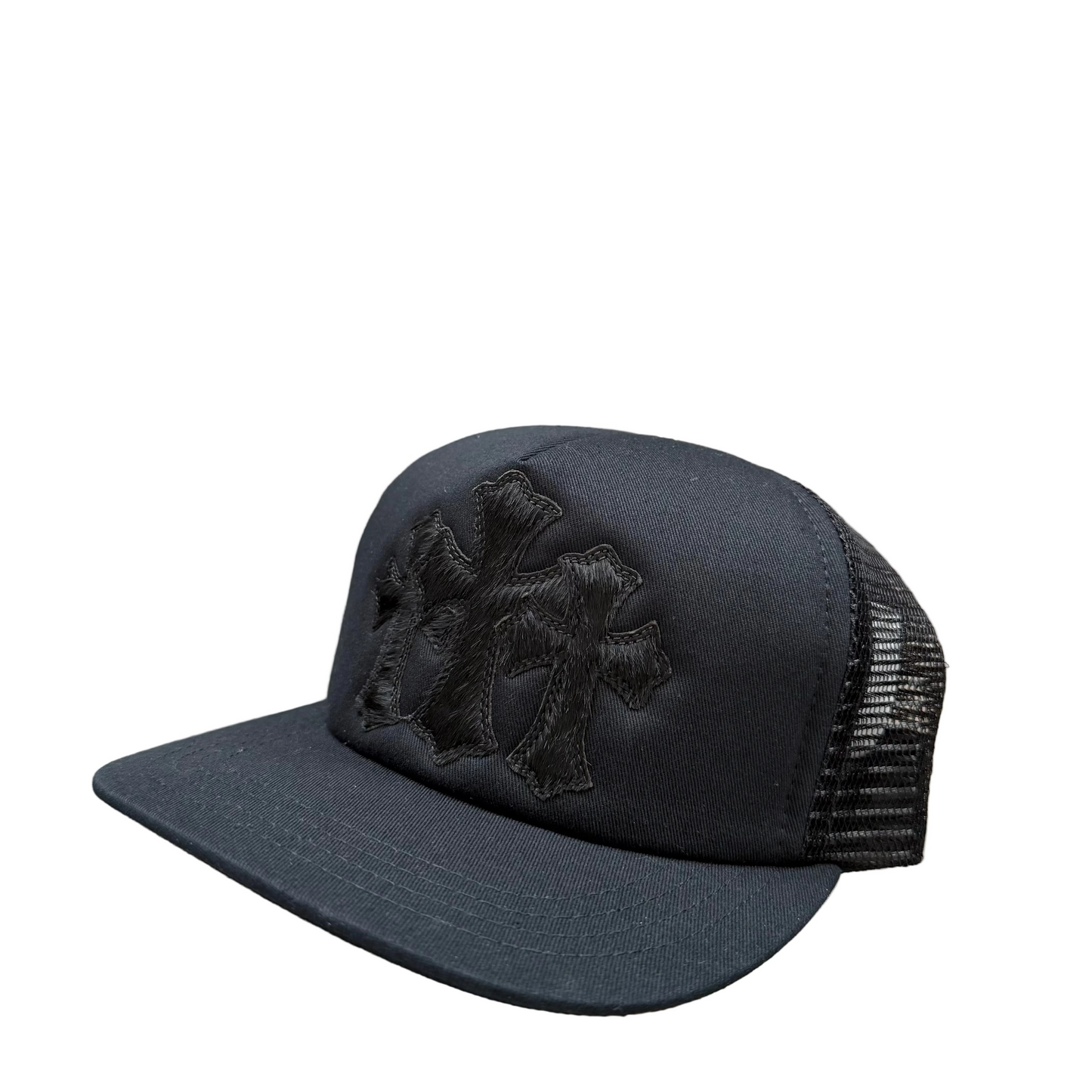 Chrome Hearts Triple Cross Cemetery Hat Pony Hair | O/S, Black