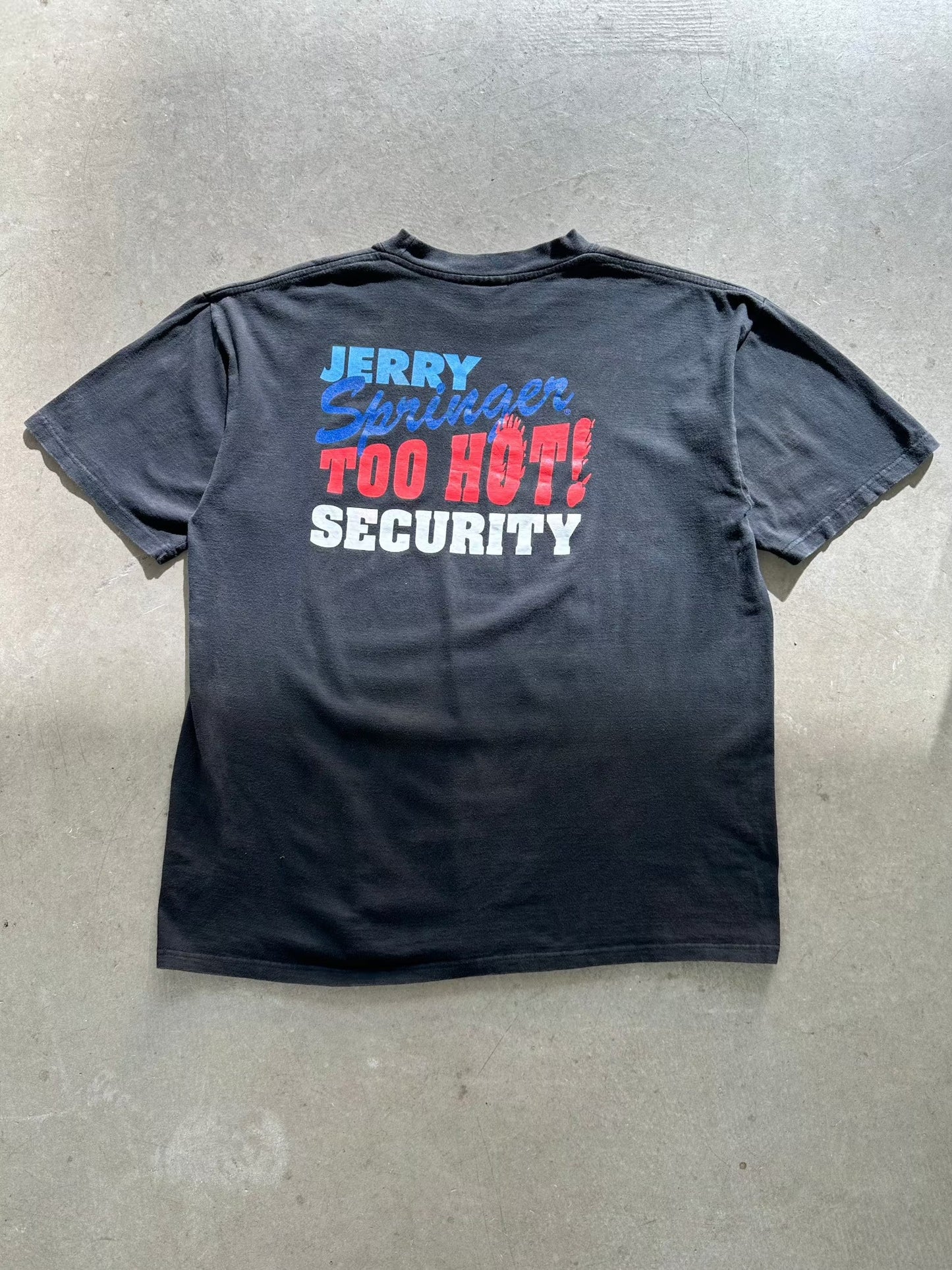 1990's Jerry Springer Too Hot Security T-Shirt - XL | X-Large, Red