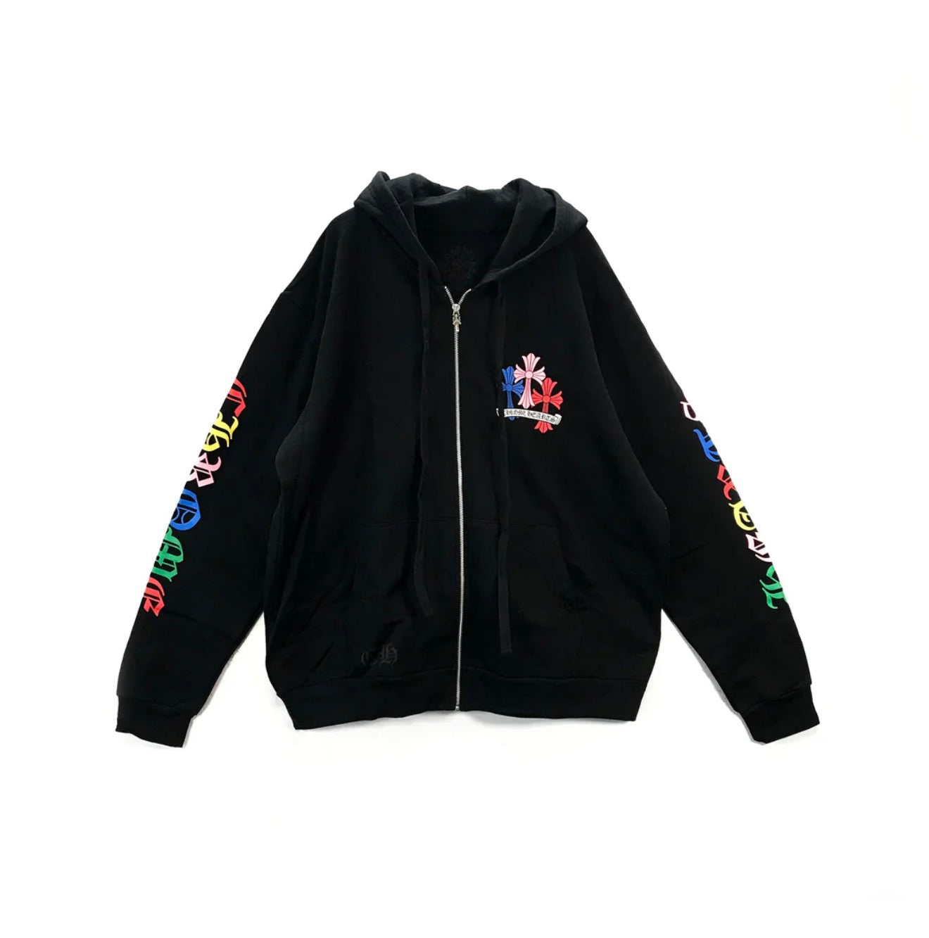 Chrome Hearts Multicolour Cemetery Scroll Logo Zip Up Hoodie | Medium, Black