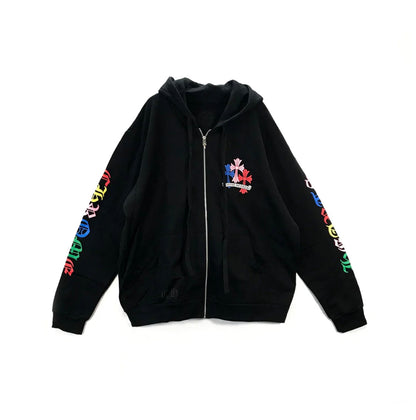 Chrome Hearts Multicolour Cemetery Scroll Logo Zip Up Hoodie | Medium, Black