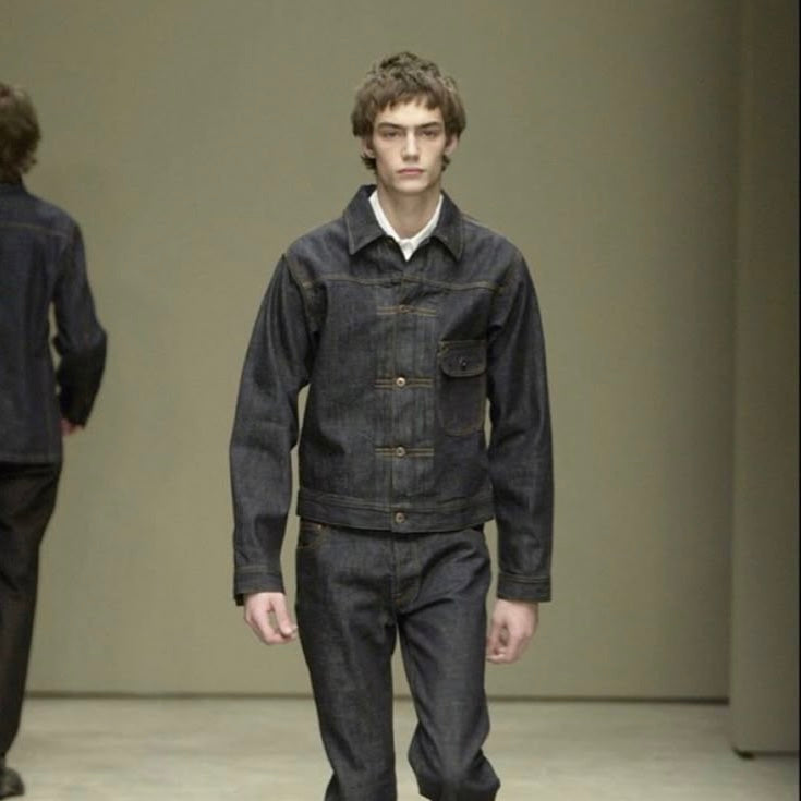 Miu Miu 2001 Runway Denim Fiammoto Pleated Work Jacket - S/M