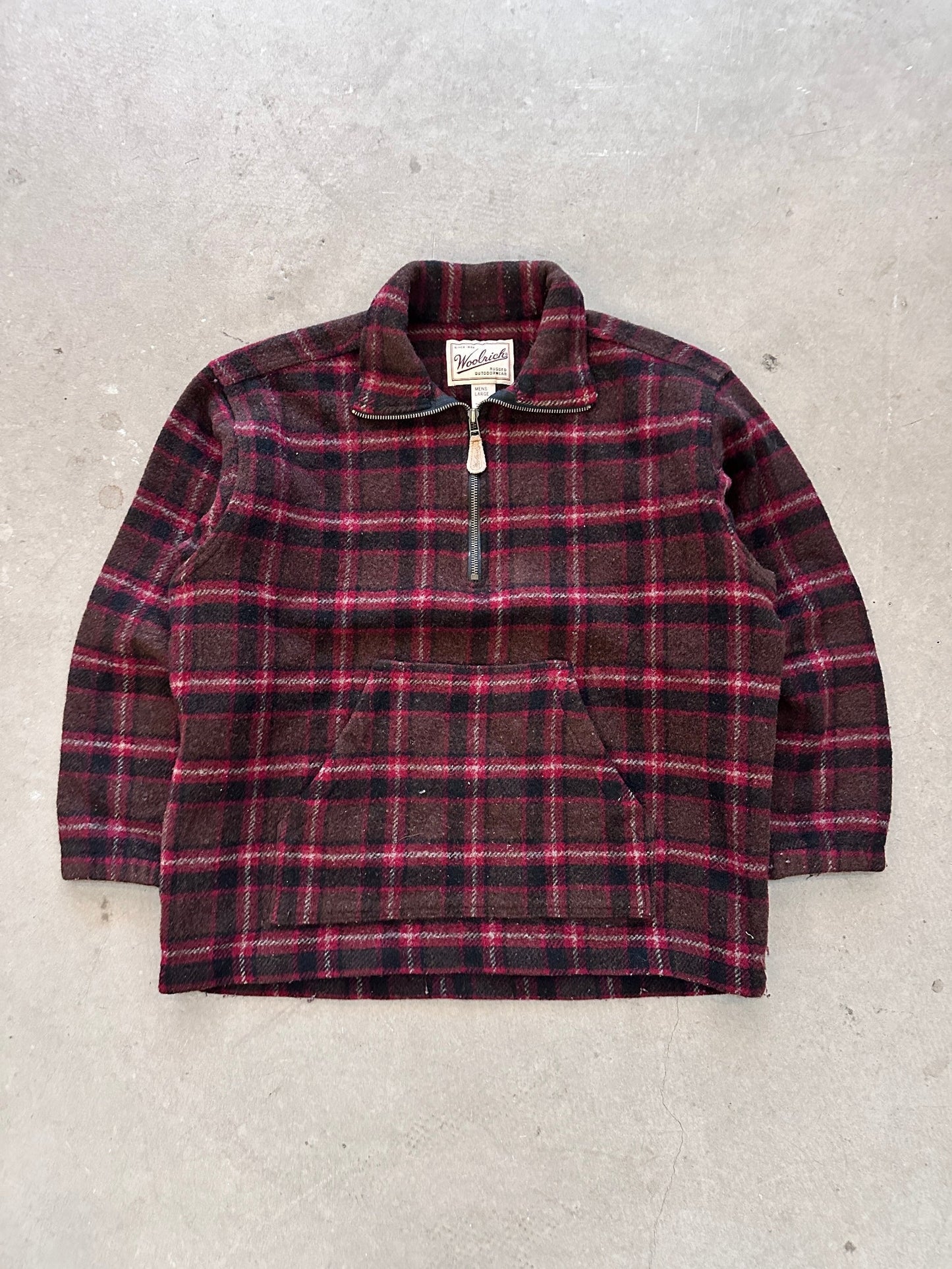 1990’s Woolrich Half Zip Woollen Flannel - L | Large, Red