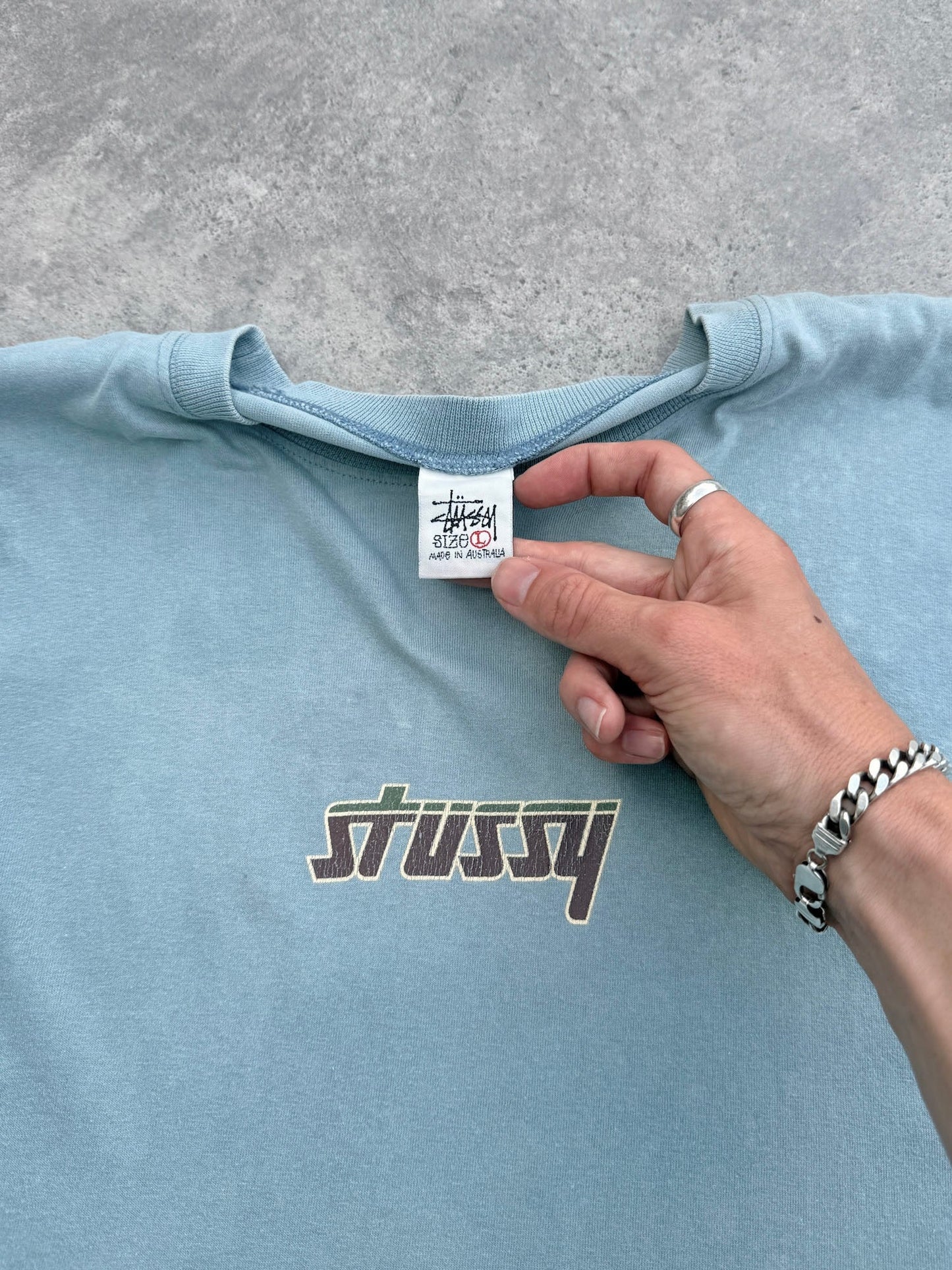 stussy 1990s single stitch graphic t-shirt (l) | Large, Blue