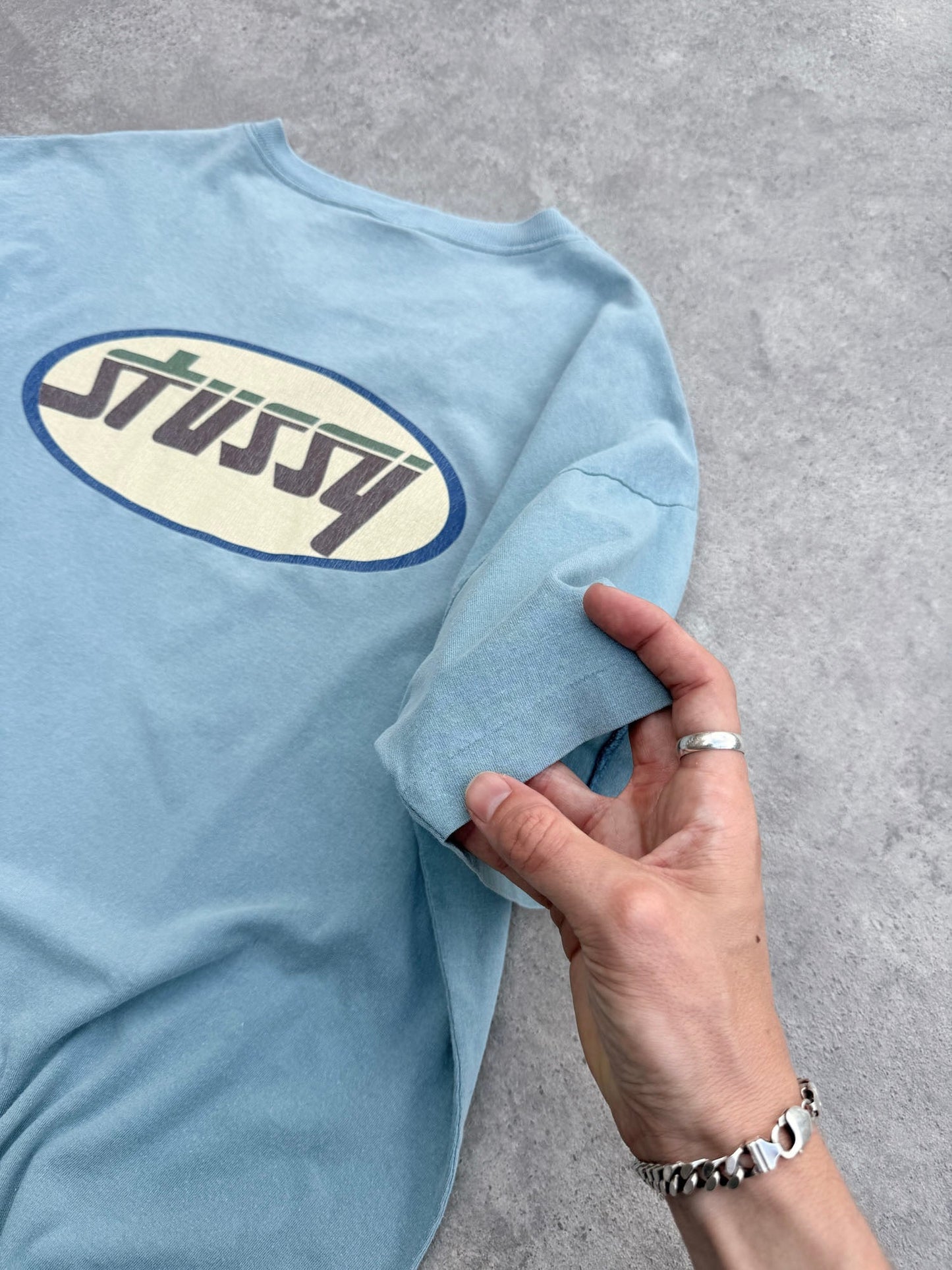 stussy 1990s single stitch graphic t-shirt (l) | Large, Blue