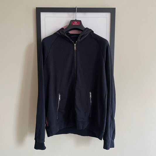 Prada Sport Black 2014 Nylon Hood Zip-Through Hoodie | Large, Black