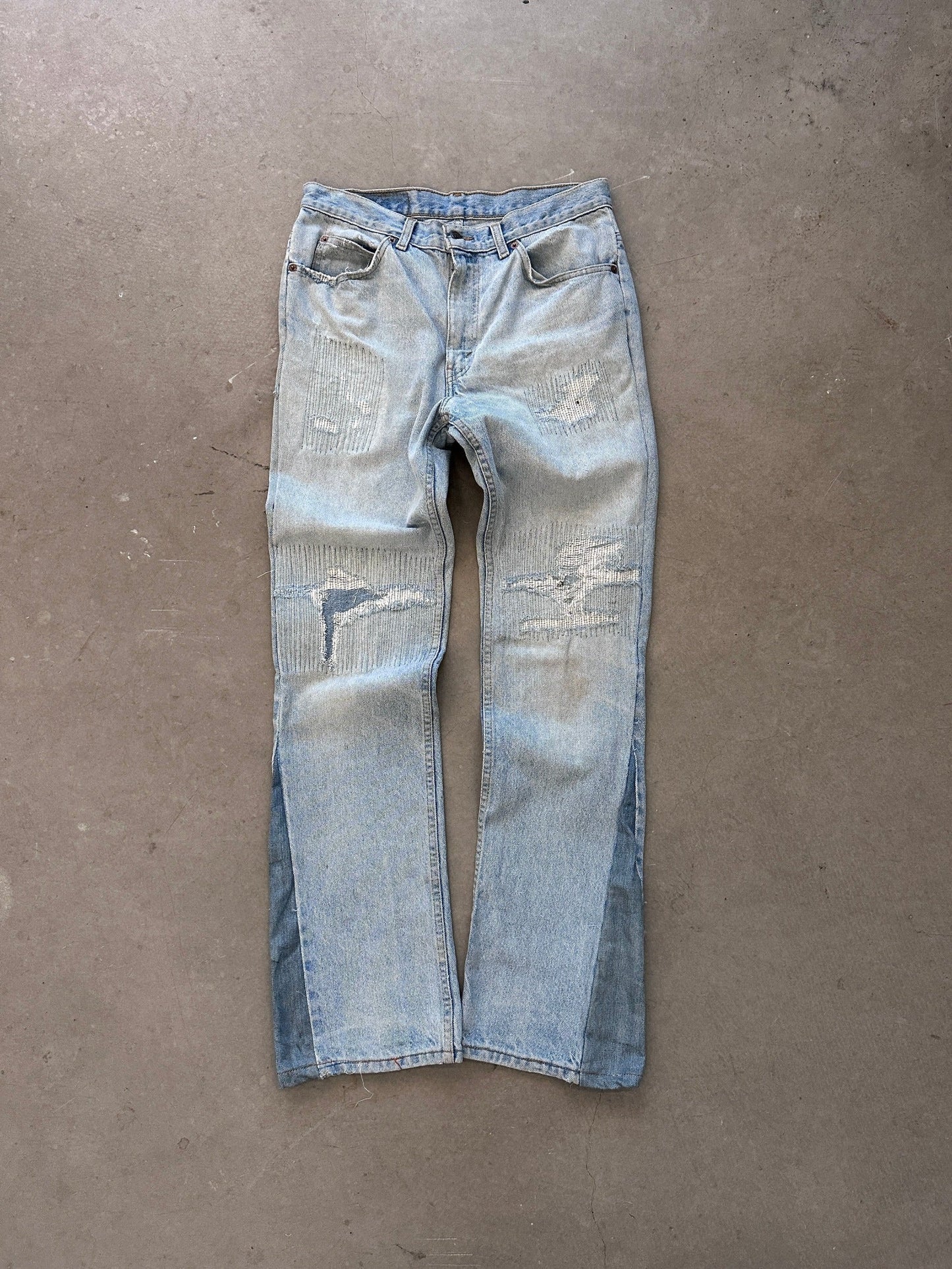 1990's Levi's 550 Orange Tab Repaired Jeans - 32 x 34 | W34, Multicoloured