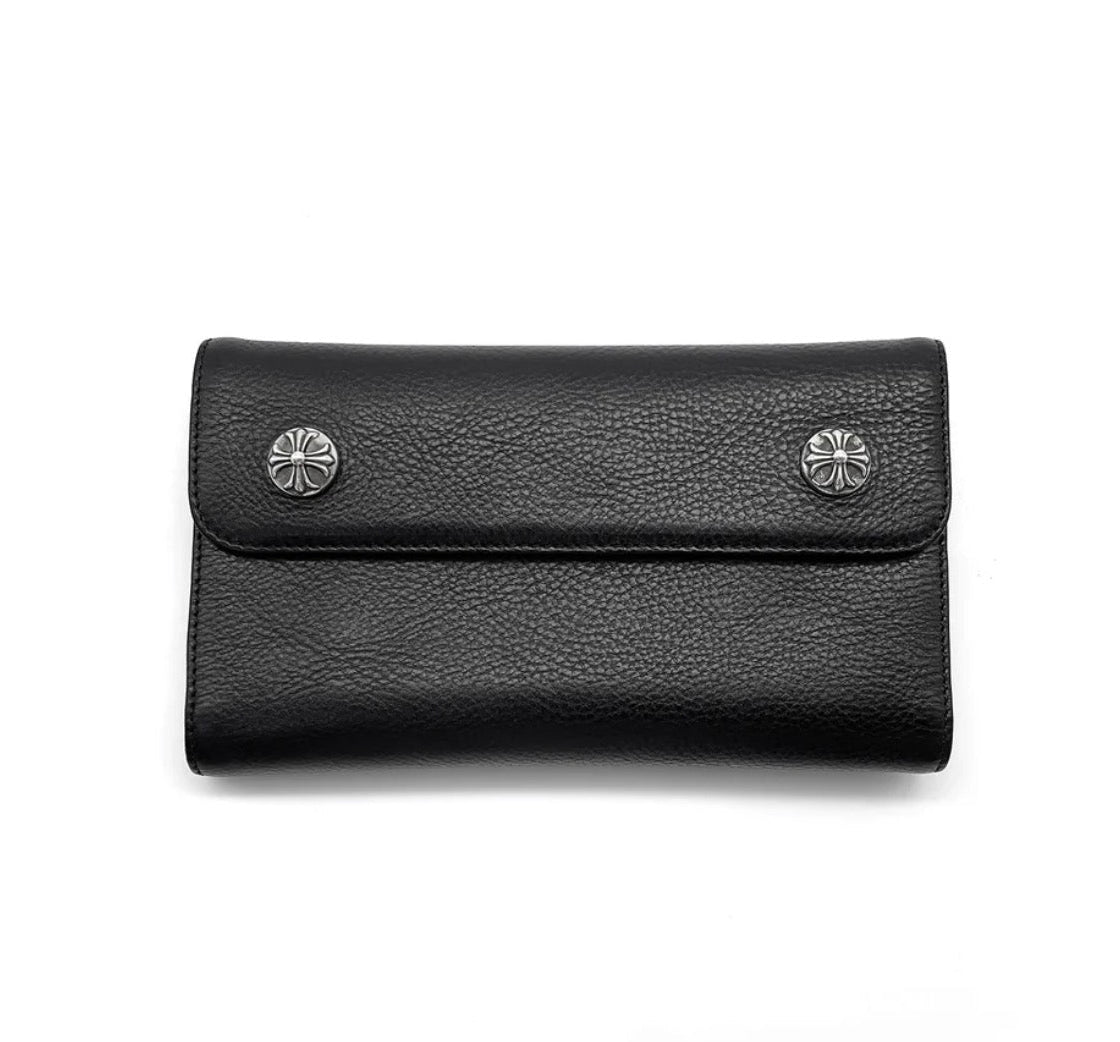 Chrome Hearts Wave Cross Ball Heavy Leather Long Wallet | O/S, Black