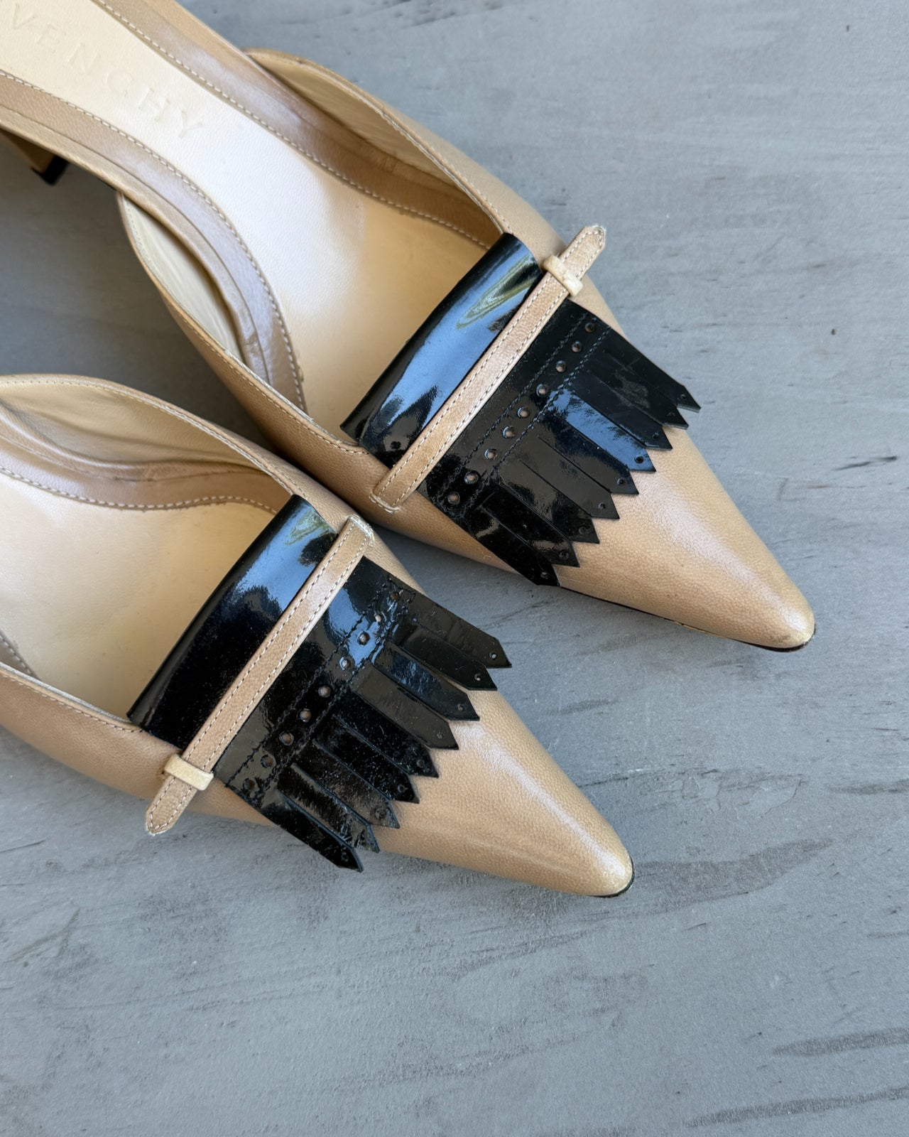 Givenchy Beige Leather Kitten Heel Mule – EU 37.5-on a concrete background