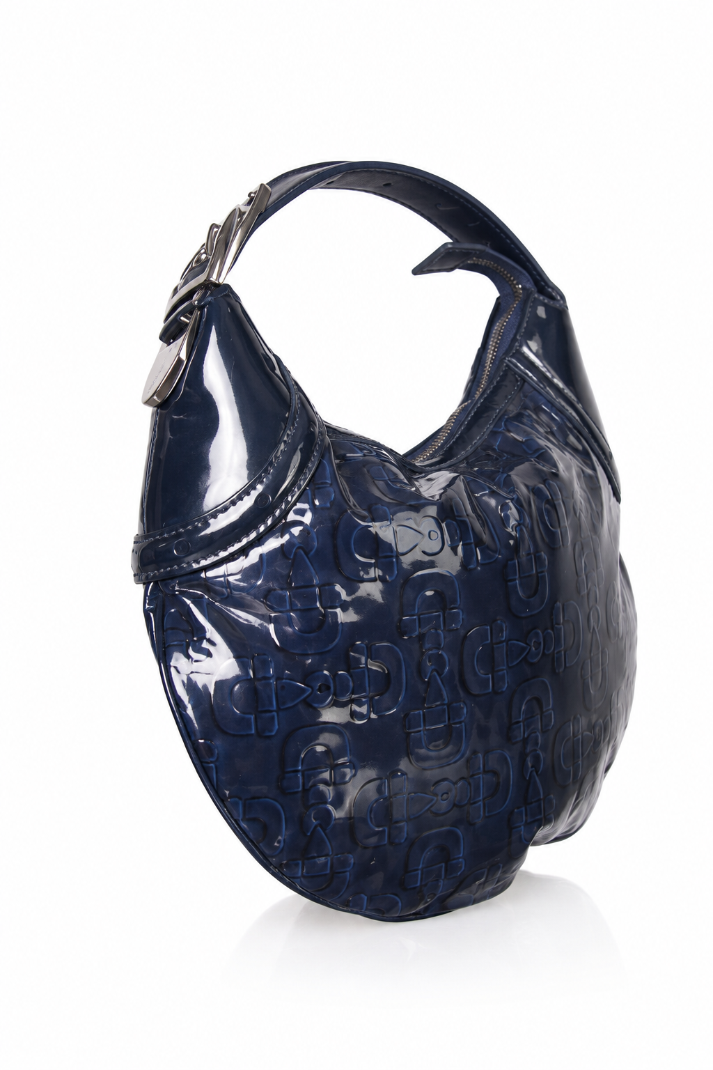 Gucci Patent Leather Horsebit Embossed Hobo Bag (CA956). FA:276 SC: 5782 | O/S, Navy