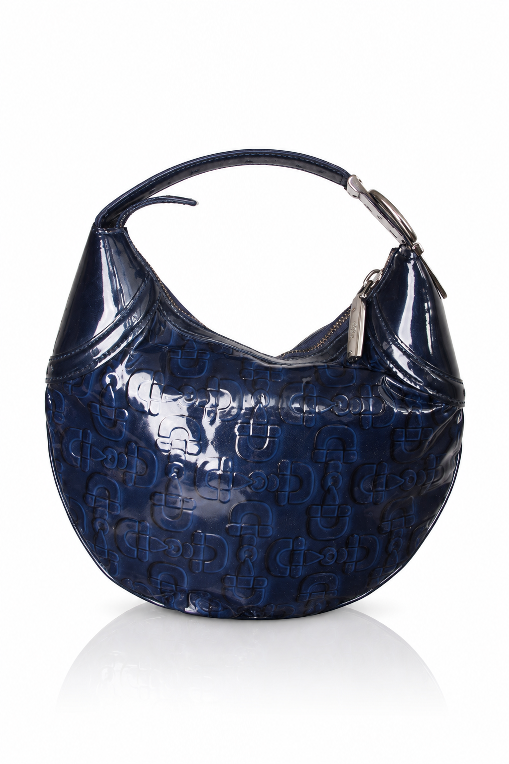 Gucci Patent Leather Horsebit Embossed Hobo Bag (CA956). FA:276 SC: 5782 | O/S, Navy