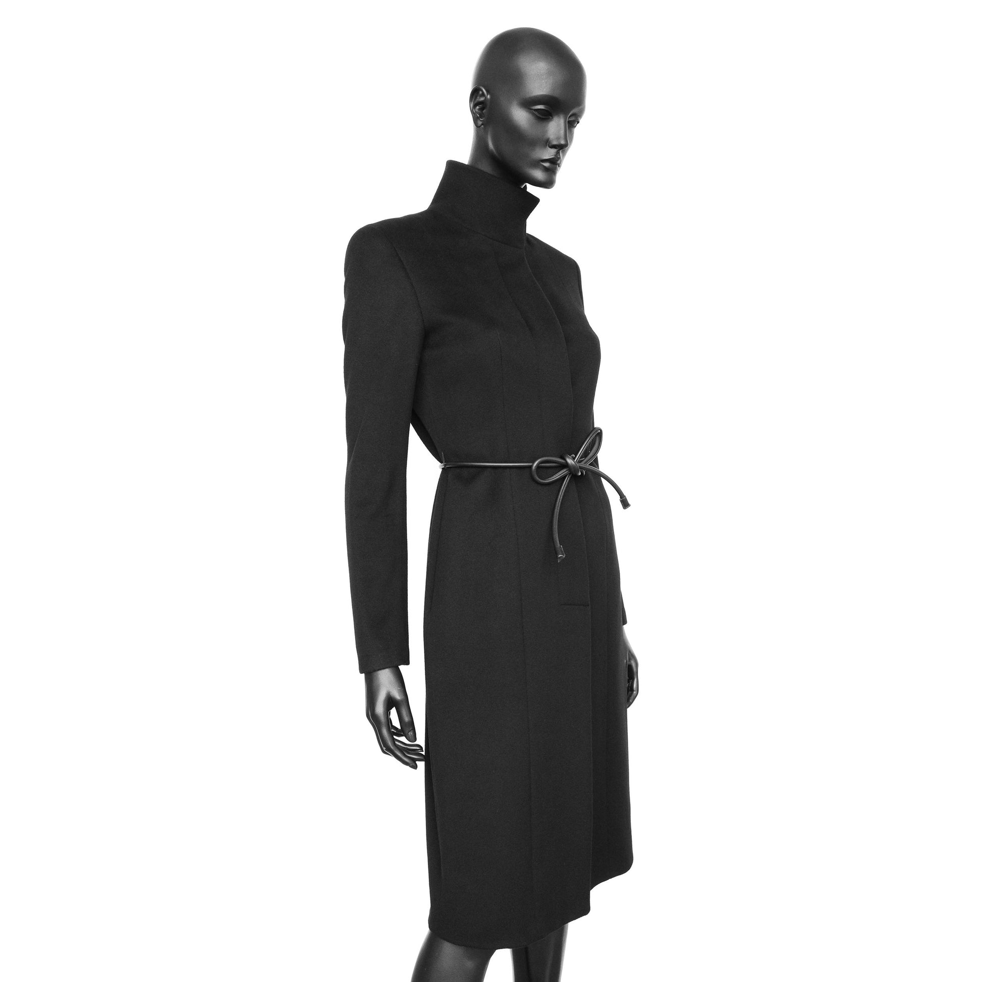 Gucci by Tom Ford FW 1999 runway black wool and cashmere blend coat with a leather rope belt. Size IT 40 / UK 8. Available at Artefact Archive