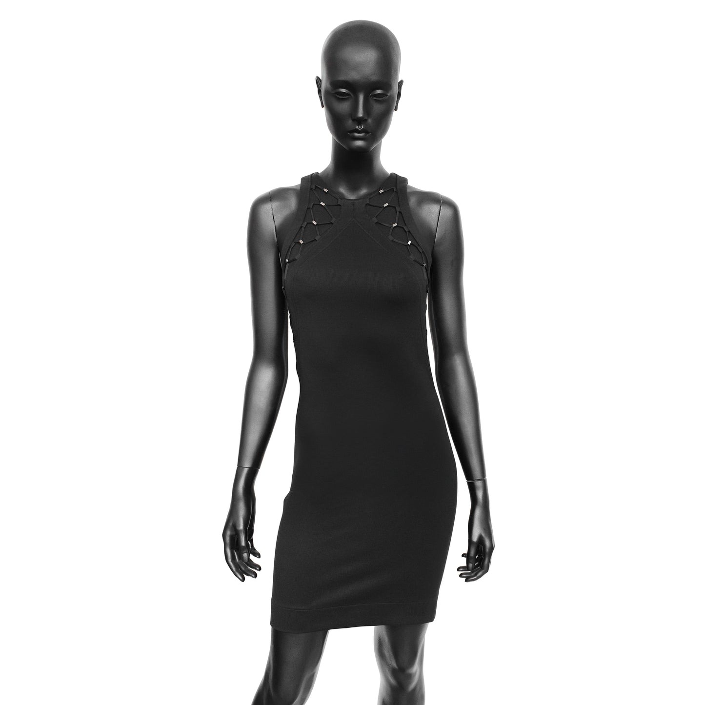 Gucci SS 2010 dress designed by Frida Giannini with bungee-inspired lace up detailing on the sides and upper chest. Size S. Available at Artefact Archive.