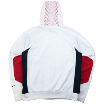 Nike vintage pullover hoodie navy red white colour block design with embroidered swoosh on cuff