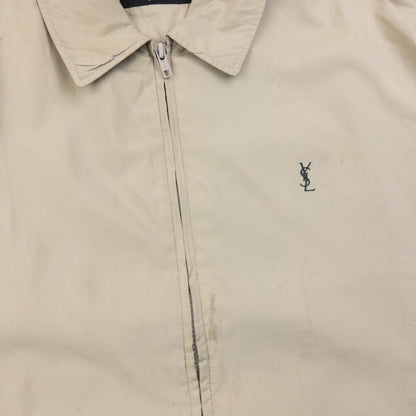 YVES SAINT LAURENT beige and grey Harrington jacket embroidered logo on chest, zip front closure.