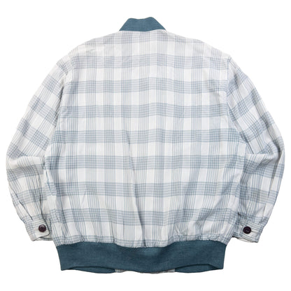 YVES SAINT LAURENT blue and white checkered bomber jacket embroidered logo on chest, ribbed details.