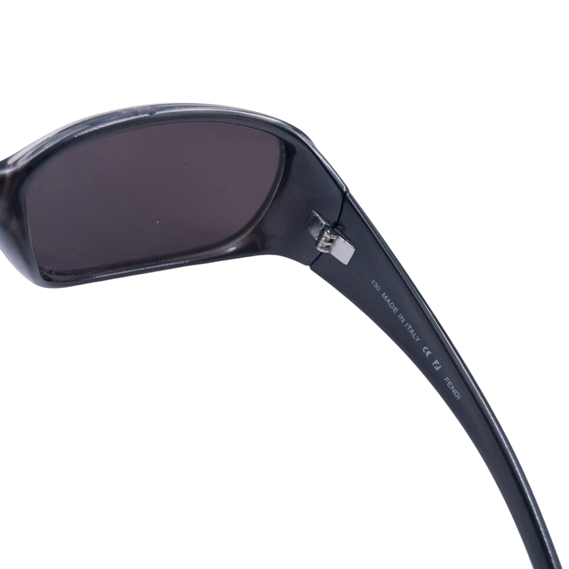 FENDI brown sunglasses classic rectangular shape with metallic accents and printed logo on sides