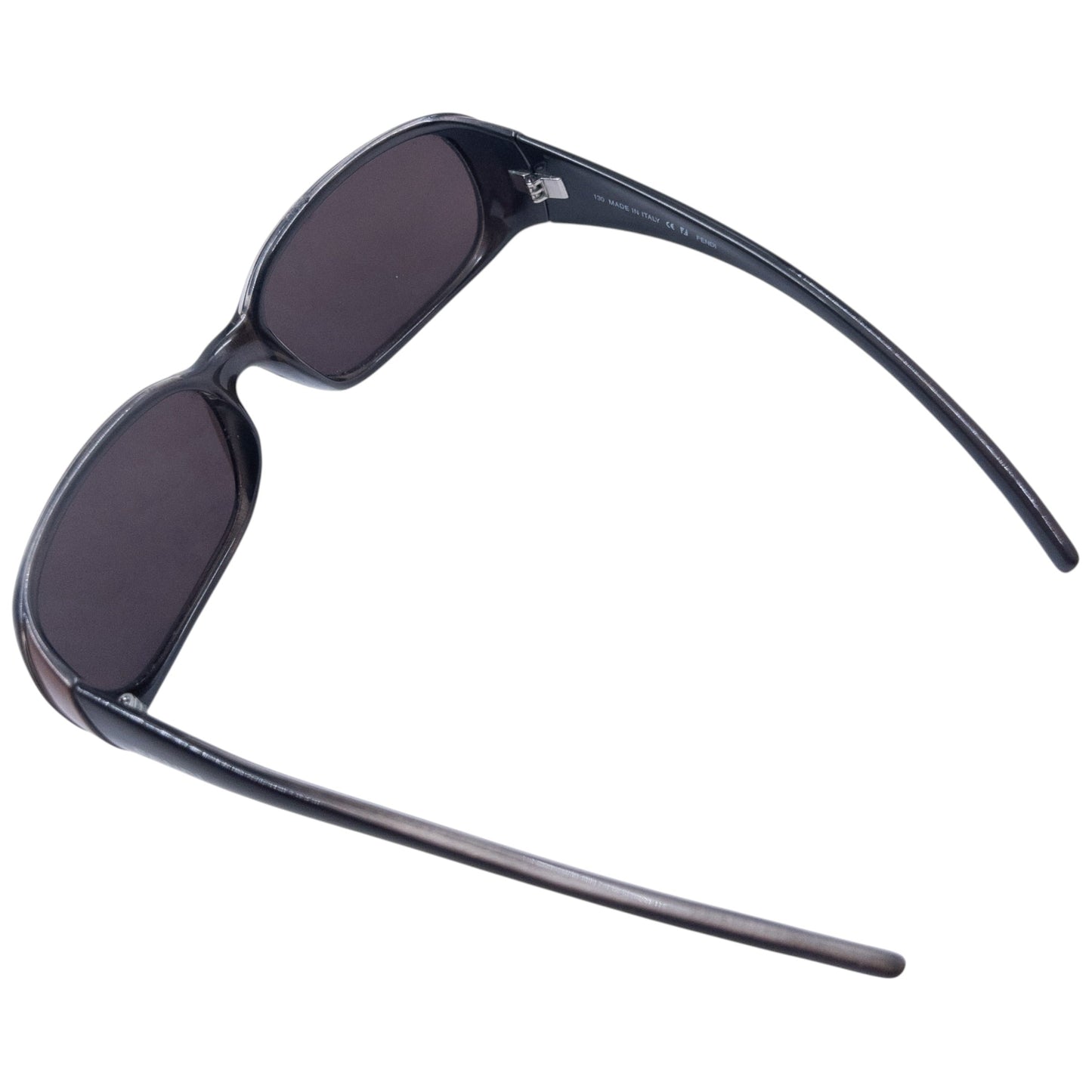 FENDI brown sunglasses classic rectangular shape with metallic accents and printed logo on sides