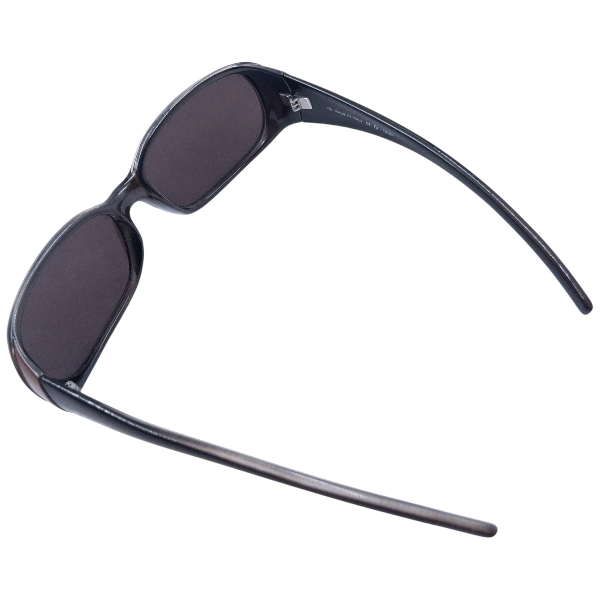 FENDI brown sunglasses classic rectangular shape with metallic accents and printed logo on sides
