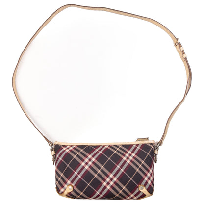 Burberry beige crossbody bag featuring classic Nova Check pattern and branded metal studs.