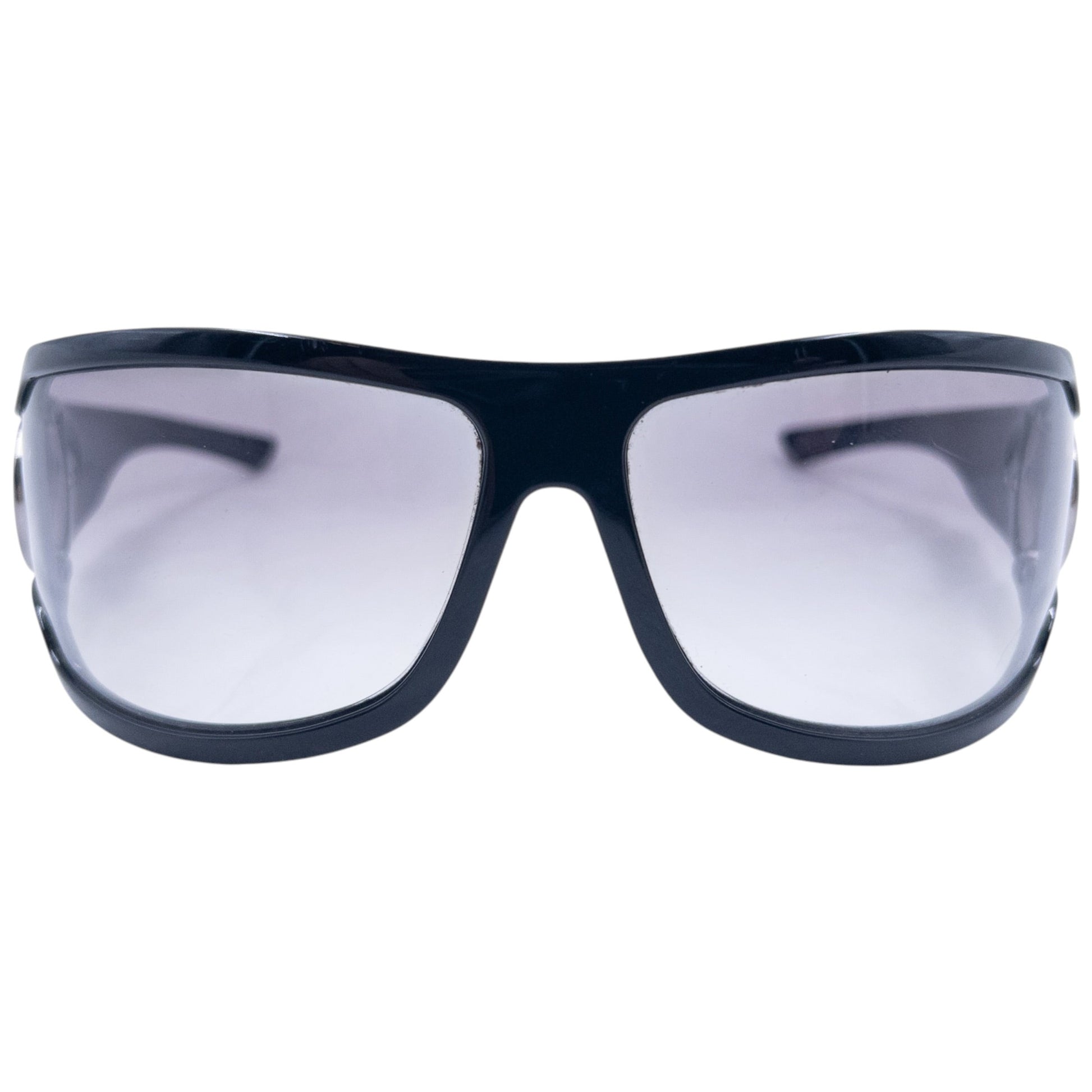 GUCCI black sunglasses large wraparound style silver-tone horse bit hardware detail on temples
