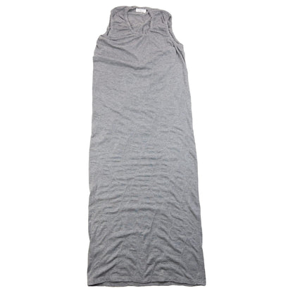 YOHJI YAMAMOTO grey sleeveless maxi dress ruched neckline detail elegant lace design