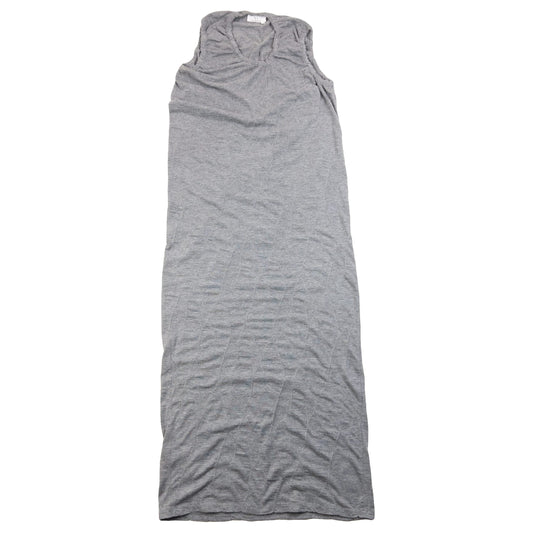 YOHJI YAMAMOTO grey sleeveless maxi dress ruched neckline detail elegant lace design