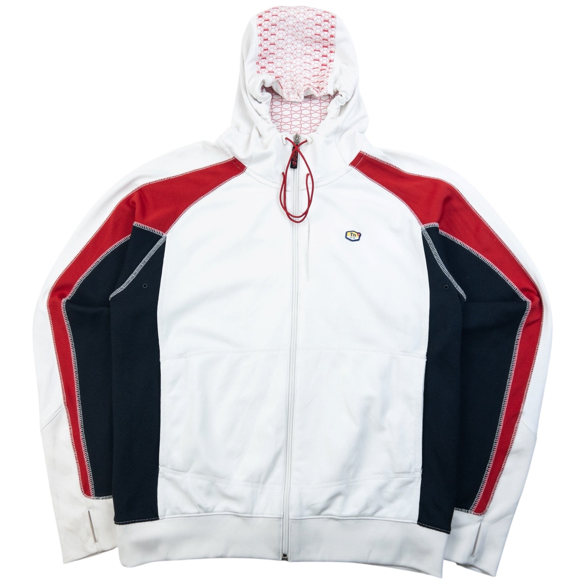 Nike vintage pullover hoodie navy red white colour block design with embroidered swoosh on cuff