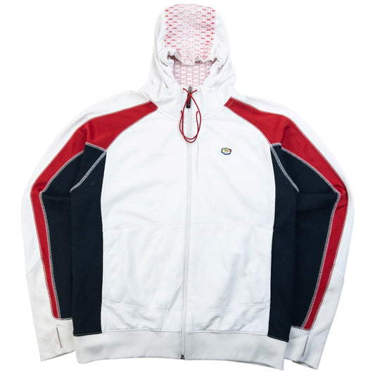 Nike vintage pullover hoodie navy red white colour block design with embroidered swoosh on cuff