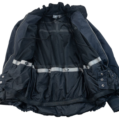 OAKLEY black and grey zip-up snowboarding jacket with embroidered logo and adjustable cuffs.